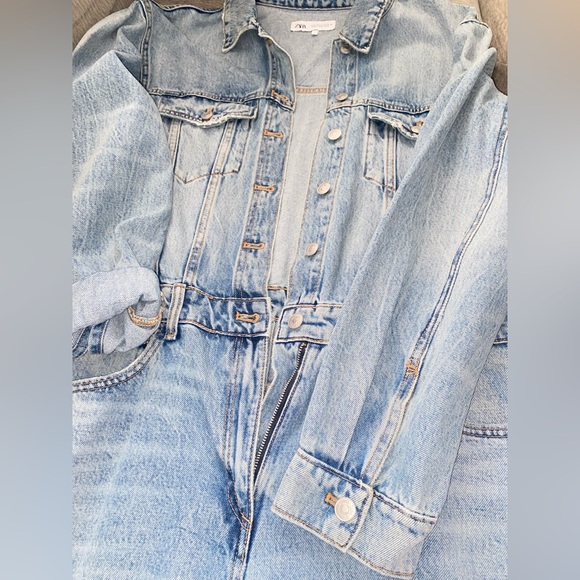 ZARA Medium Wash Denim Jumpsuit - Size XL - NEW - Picture 7 of 13